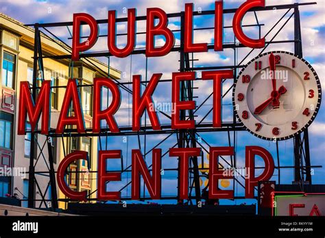 public market neon sign high resolution stock photography  images