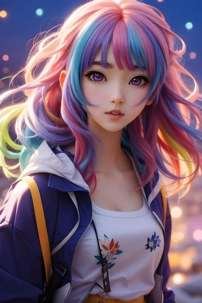 Cute Anime Girl With Rainbow Hair Rainbow Colorful Anime Belle Anime