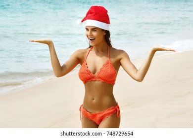 Sexy Woman Wearing Bikini Christmas Hat Stock Photo 748729654 Shutterstock