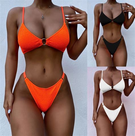 Womens Solid Color Swimwear High Waist Bikini Halter Sexy Bathing Suit China Bathing Suit And