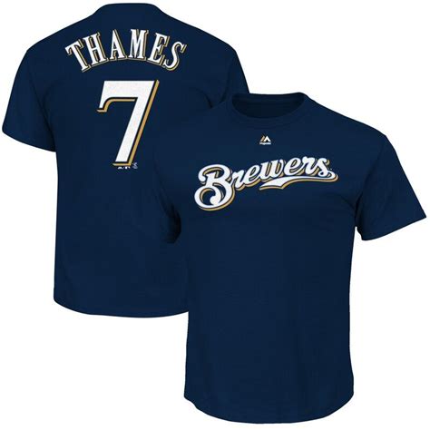 Men S Majestic Eric Thames Navy Milwaukee Brewers Name And Number T