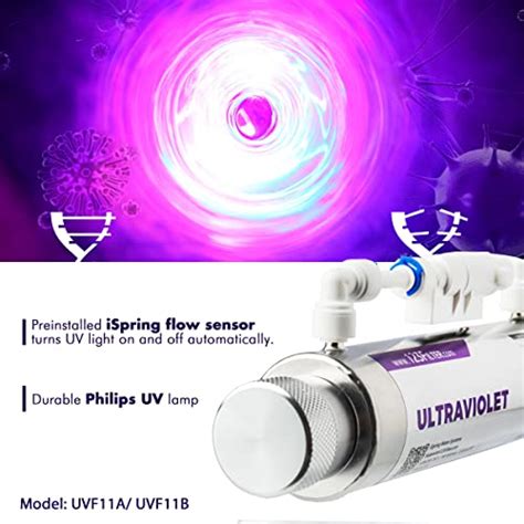 Ispring Uvf11a Uv Ultraviolet Light Water Filter With Smart Flow Control Switch 11w 110v 10