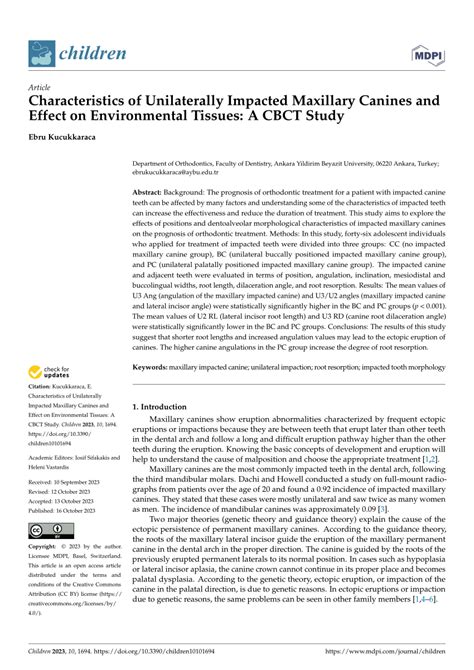 Pdf Characteristics Of Unilaterally Impacted Maxillary Canines And