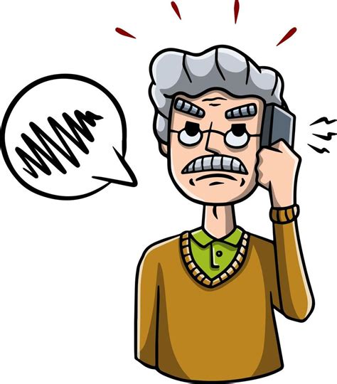 Man with mobile phone. Unpleasant conversation. Angry bearded guy with modern device. Cartoon ...