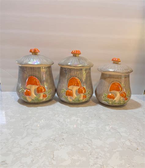 Vintage Mushroom Canister Set Arnels Ceramic Etsy