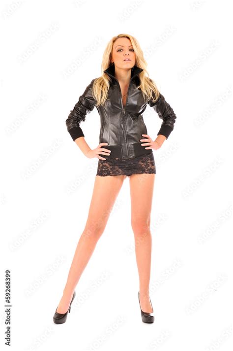 Sexy Blonde Woman In Short Lacy Skirt Stock Photo Adobe Stock