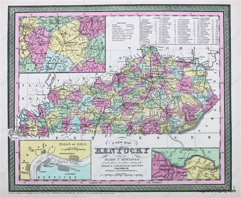 Maps of Antiquity 1854 - A New Map of Kentucky with its Roads