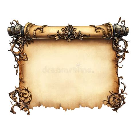 Elegant Antique Scroll Design Template Parchment Background Old Art Gold Aged Isolated on White ...