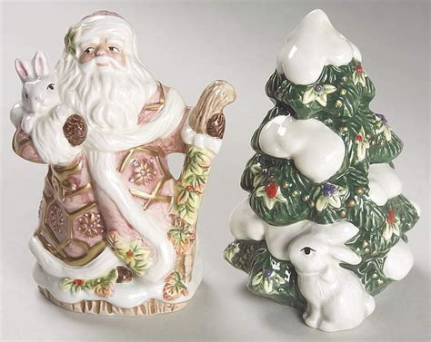 Fitz Floyd Classics Snowy Woods Santa Rabbits Salt And Pepper Nib