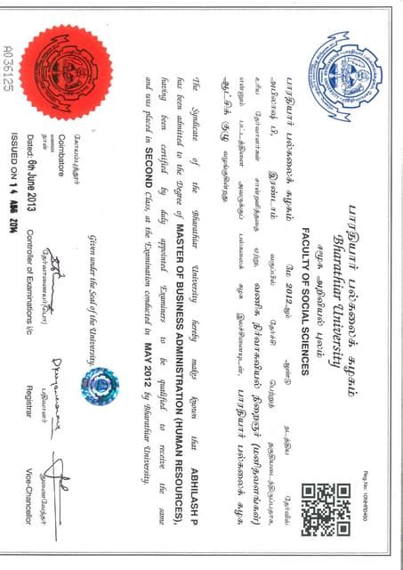 mba original certificate