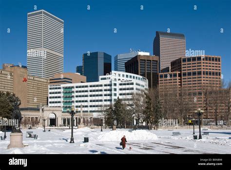 Winter view of downtown Denver from Civic Center Park. Denver. Colorado Stock Photo - Alamy