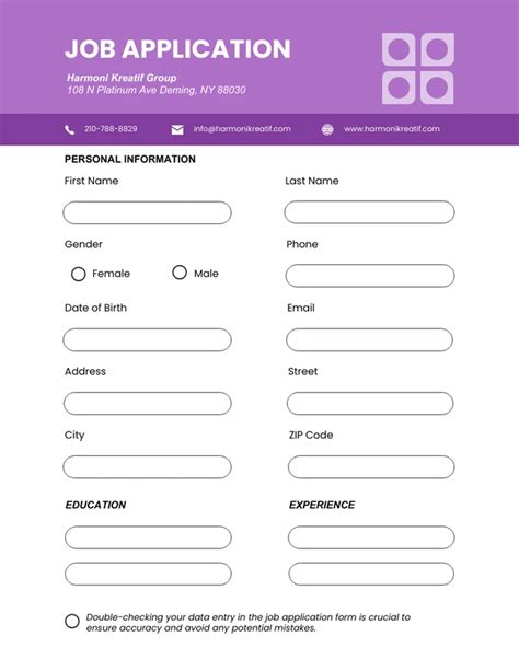 Purple and White Simple Job Application Form - Venngage