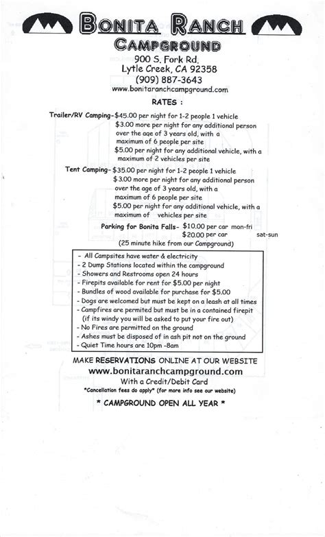 Rates and Map of campground