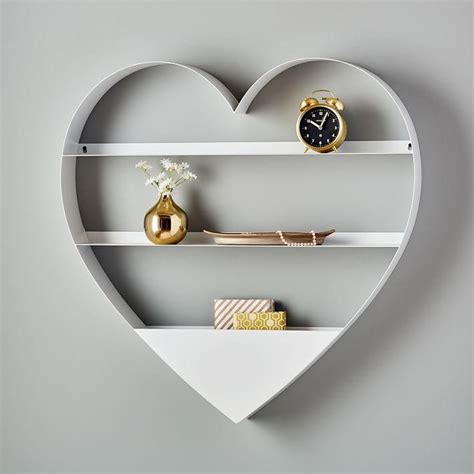 White Metal Heart Shaped Wall Shelf Heart Shelf Shelves Wall Shelf