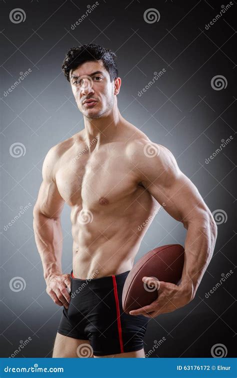 The Muscular Man With American Football Stock Photo Image Of Nude Field 63176172