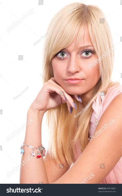 Cute Blonde Posing On White Background Stock Photo 84974803 Shutterstock