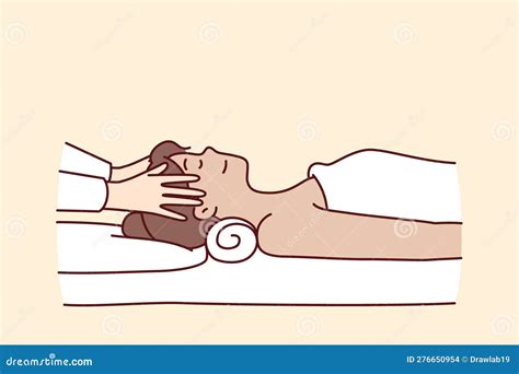 Woman in Massage Parlor Lies on Couch Near Hands Spa Specialist Doing 