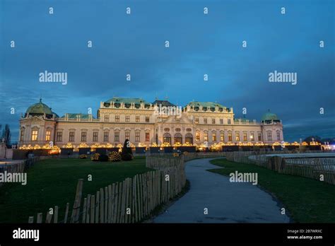 Palace Belvedere with Christmas Market in Vienna, Austria Stock Photo ...