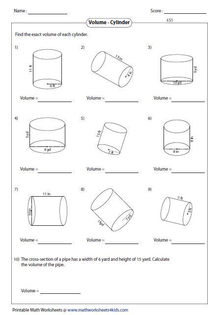 Volume Of A Cylinder Practice Worksheet