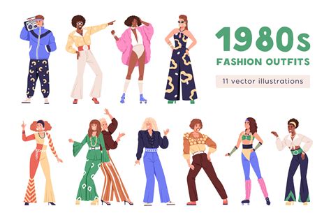 People In 80s Fashion Outfits Set People Illustrations Creative Market