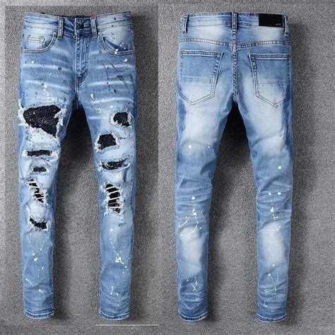 Amiri Jeans Light Blue Ripped Jeans Mens Destroyed Jeans Designer