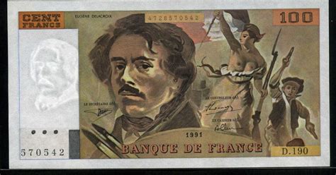 France currency 100 French Francs banknote 1991 Eugene Delacroix|World ...