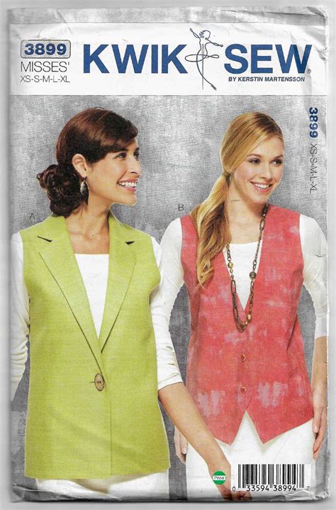 Women S Lined Vests Sewing Pattern Size Xs S M L Xl Uncut Kwik Sew 3899