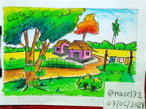 village nature pencil drawing