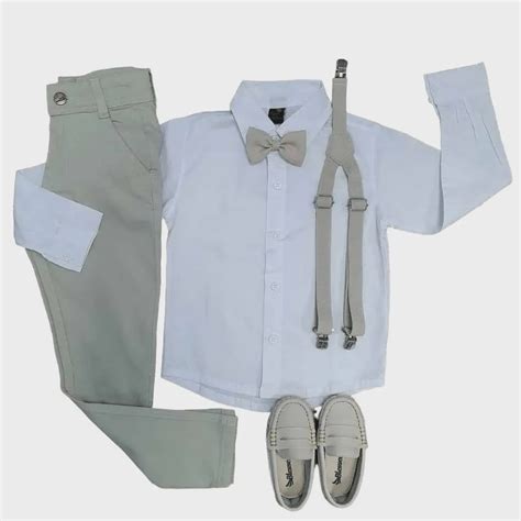 Conjunto Batizado Calça Nude Infantil Camisa Branca Submarino