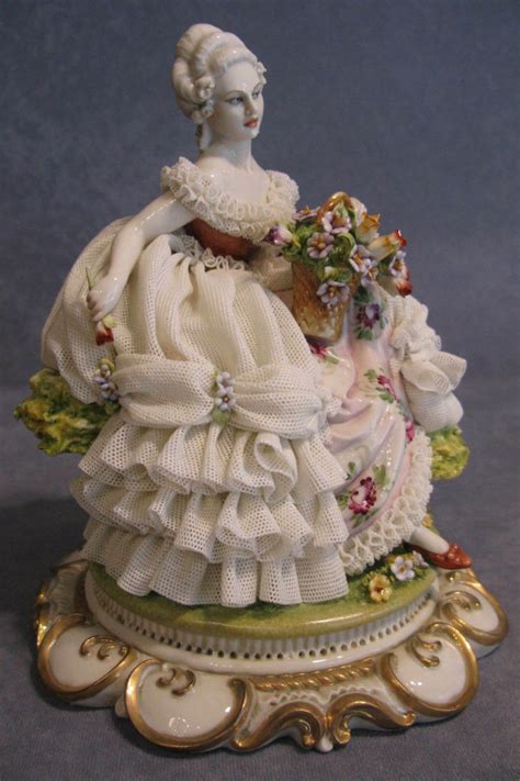 Porcelain Capodimonte Lady With Basket Of Fiori Dress Of Lace Dresden