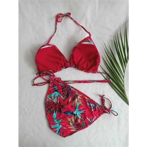 Jual Bikini Bk R Xo Hitam Bunga Bikini Pantai Segitiga With Foam M Bikini Shopee