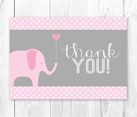 Items Similar To Printable Thank You Card Pink Elephant Thank You