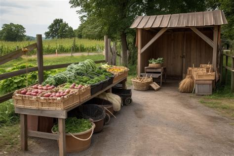 Premium Ai Image Farm Stand With Baskets Of Freshly Picked Produce