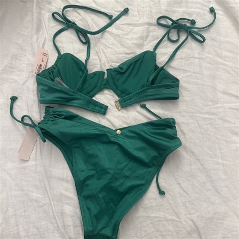 Victoria S Secret Swim Wicked Sling Top 32B String Bottom XS Bikini Set Green EBay