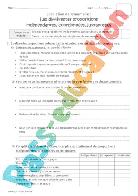 Les Propositions Cm Exercice Valuation R Vision Le On Pdf Imprimer