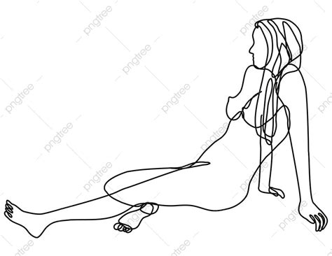 Continuous Line Drawing Illustration Of A Female Nude In Side Sitting Position Done In Doodle