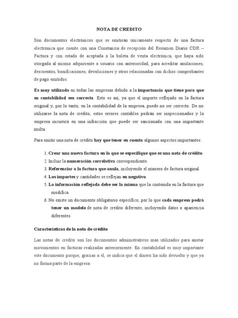 Nota De Credito Pdf Factura Contabilidad