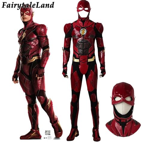 Justice League Flash Cosplay Costume Red Leather Suit Superhero Halloween Costumes For Adult