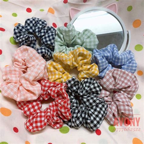 Cột tóc vải Scrunchies HOT caro xinh Shopee Việt Nam