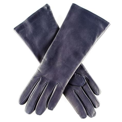 Ladies Navy Blue Cashmere Lined Leather Gloves Leather Gloves