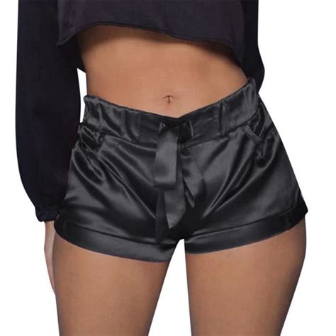 Shorts De Sport En Satin Pour Femmes Lingerie Taille Moyenne Black A Blanc