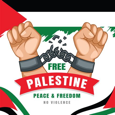 Free palestine hand broken chain with palestinian flag ribbion vector illustration save