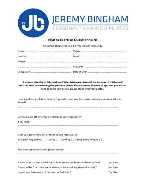 Fillable Online Pilates Assessment Form Fax Email Print PdfFiller