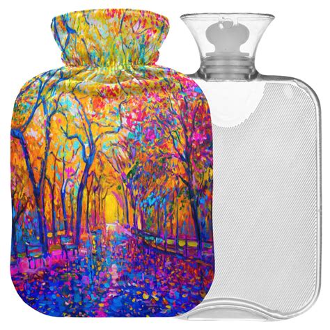 Naanle Hot Water Bottle With Lid Autumn Oil Painting Design L Heat Bottle For Back Pain