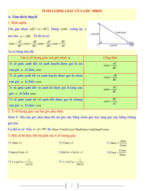 Tài Liệu Lớp 9 Môn Toán Chủ đề Tỉ Số Lượng Giác Của Góc Nhọn Bản Pdf Link Download