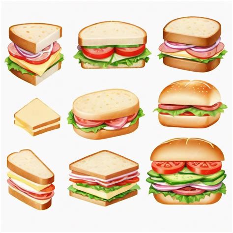 A collection of different types of sandwiches including a sandwich