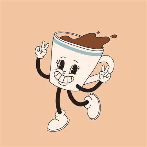 Premium Vector Retro Cartoon Coffee Cup Character Mug Mascot In