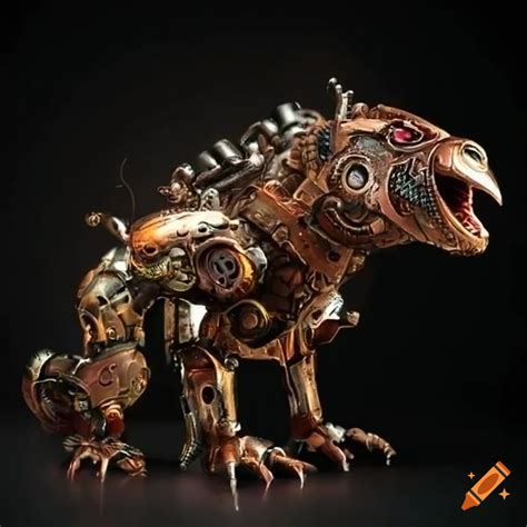 Metallic Steampunk Robot Komodo Dragon With Glowing Eyes On Craiyon