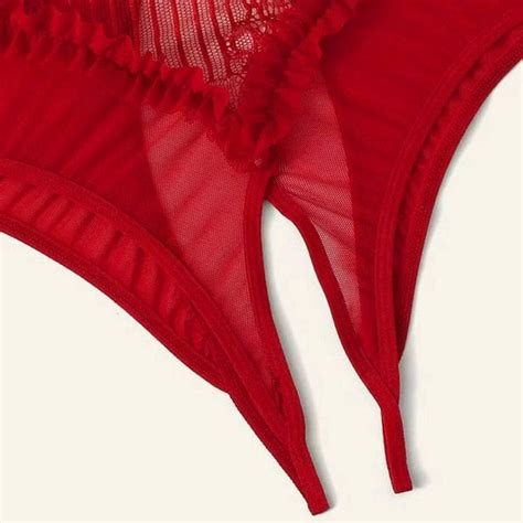 Damen Lingerie Sexy Erotik Wetlook Ouvert Dessous Mesh Kunstleder Spitze Nacktheit Ffnen