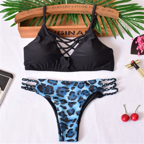Upper Black Chest Cross Hollow Bottom Braid Hollow Two Piece Bikini On Luulla